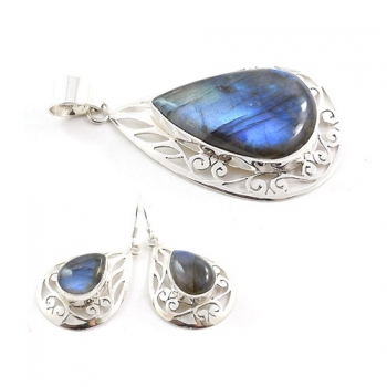 Blue fire labradorite silver jewelry sets 